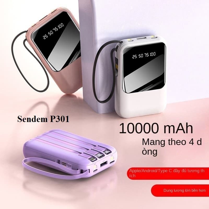 Pin Dự Phòng Sendem P301 10.000mAh Tích Hợp Sẵn Cáp Sạc và Pin Dự Phòng SENDEM PK81 10.000MAH. LKP