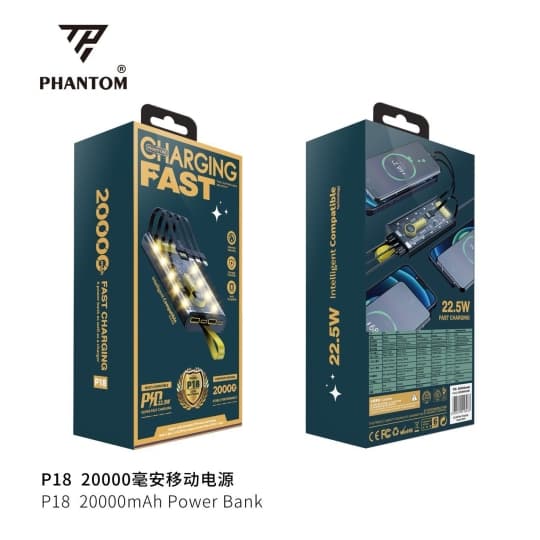 Pin Dự Phòng Trong Suốt 20000mAh PD02 20.000mAh/ PHANTOM P18/ Phantom P22Với 2 Cổng Sạc Nhanh. LKP