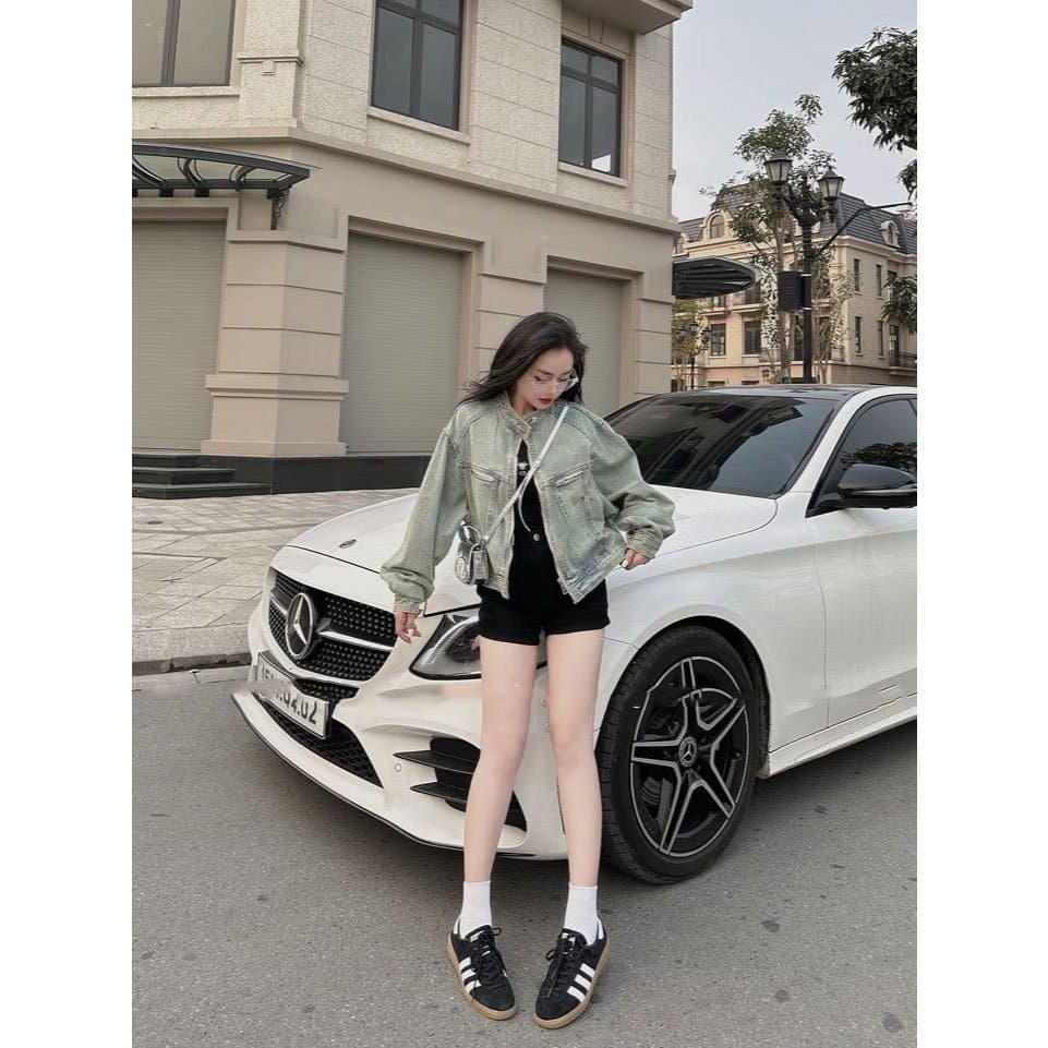 Áo khoác jeans dáng crotop tay dài, khoác bò khoá ngang ngực màu siêu xinh