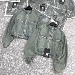 Áo khoác jeans dáng crotop tay dài, khoác bò khoá ngang ngực màu siêu xinh 4