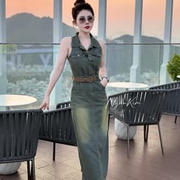 Váy jeans sát nách màu độc lạ cực sang, đầm bò hot hit 2024 có bigsize 1