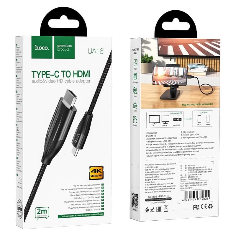Cáp Chuyển HOCO UA16 Type c to hdmi Hoco UA16 và Cáp chuyển Type C ra tai nghe 3.5mm Hoco LS33