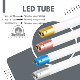 Bóng đèn led tuýp T8 1m2 - 0,6m công suất 12W - 22W - 32W - 40w ánh sáng trắng và Máng đèn đơn/ đôi 3
