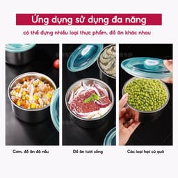 Set 5 hộp inox đựng thực phẩm giữ nhiệt, Khay inox tròn,chữ nhật, Hộp nhựa đựng thực phẩm có nắp đậy 3