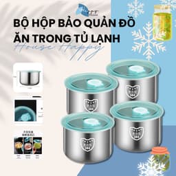 Set 5 hộp inox đựng thực phẩm giữ nhiệt, Khay inox tròn,chữ nhật, Hộp nhựa đựng thực phẩm có nắp đậy 5