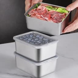 Set 5 hộp inox đựng thực phẩm giữ nhiệt, Khay inox tròn,chữ nhật, Hộp nhựa đựng thực phẩm có nắp đậy 9
