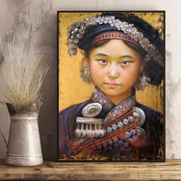 Tranh canvas treo tường cô gái dân tộc decor homestay khach sạn 60 x 90 cm 2