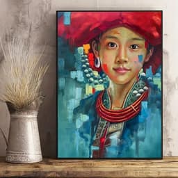 Tranh canvas treo tường cô gái dân tộc decor homestay khach sạn 60 x 90 cm 1