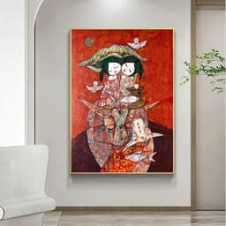 Tranh treo tường em bé đồng quê - tranh dân gian Việt Nam, FOMEX CỨNG CÁP 3