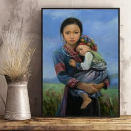 Tranh canvas treo tường cô gái dân tộc decor homestay khach sạn 60 x 90 cm 5
