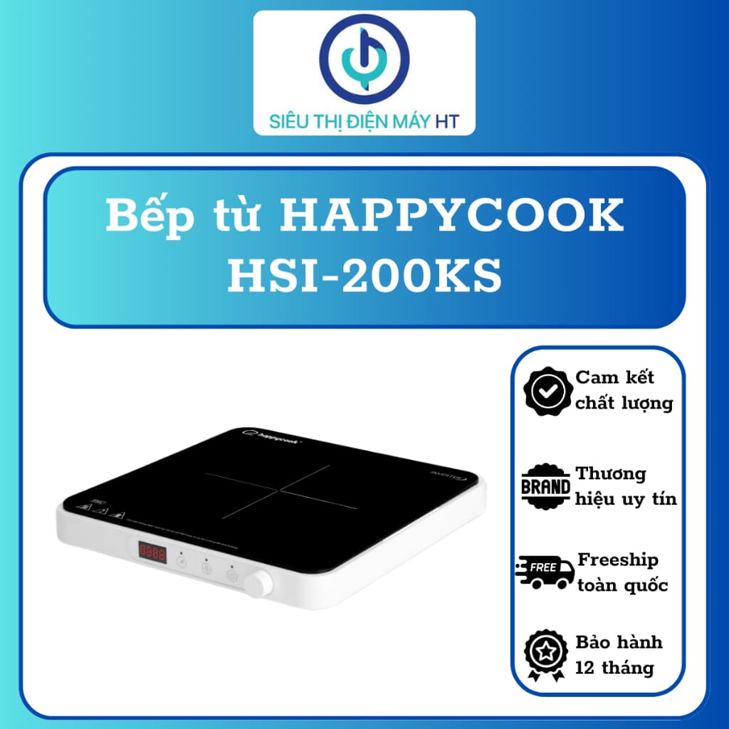 Bếp từ đơn HAPPYCOOK HSI-200KS (Công suất 2000W, Thiết kế núm xoay, Hẹn giờ, Cảm ứng, Mặt kính,Tự động ngắt khi quá tải)