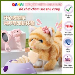 Đồ chơi chăm sóc thú cưng, lồng thỏ bông, mèo bông, chó bông biết đi kêu, vẫy đuôi kèm phụ kiện, ba lô chó bông 3