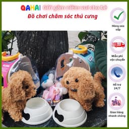 Đồ chơi chăm sóc thú cưng, lồng thỏ bông, mèo bông, chó bông biết đi kêu, vẫy đuôi kèm phụ kiện, ba lô chó bông 7