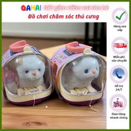 Đồ chơi chăm sóc thú cưng, lồng thỏ bông, mèo bông, chó bông biết đi kêu, vẫy đuôi kèm phụ kiện, ba lô chó bông 8