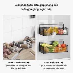 Kệ Giỏ Đựng Hành Tỏi Dán Tường JYoohome Kệ Đựng Gia Vị Gắn Tường Nhà Bếp Bằng Thép Sơn Tĩnh Điện 2