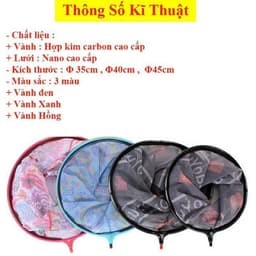 Mặt vợt câu cá carbon vành tròn lưới hoa cao cấp giá rẻ.Mặt vợt lưới mau chống vướng lưỡi size 35-40-45 2
