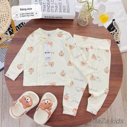 BD2. Quần áo sơ sinh cạp cao dài tay vải petit tăm tre, đồ bộ dài tay cho bé trai bé gái sơ sinh 5