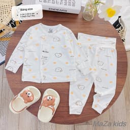 BD2. Quần áo sơ sinh cạp cao dài tay vải petit tăm tre, đồ bộ dài tay cho bé trai bé gái sơ sinh 1