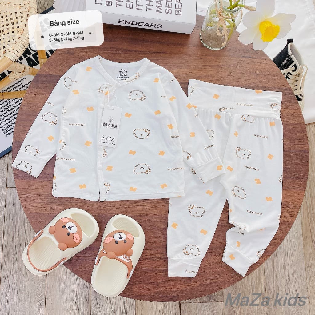 BD2. Quần áo sơ sinh cạp cao dài tay vải petit tăm tre, đồ bộ dài tay cho bé trai bé gái sơ sinh