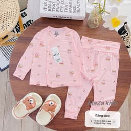 BD2. Quần áo sơ sinh cạp cao dài tay vải petit tăm tre, đồ bộ dài tay cho bé trai bé gái sơ sinh 6