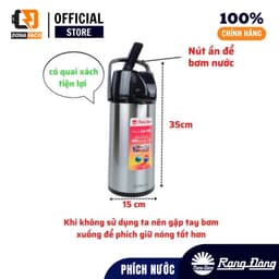 [ CHÍNH HÃNG ] Phích nước có cần bơm Rạng Đông RD-2045 ST1.E inox 2 lít pha trà pha cà phê 6