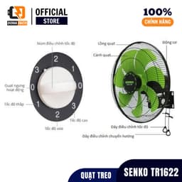 Quạt treo tường 2 dây Senko TC1622, quạt treo màu đen công xuất lớn 65W bảo hành 24 tháng 5