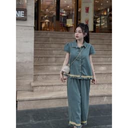 Set jeans phối ren gấu, set bò dáng xuông có bigsize 4