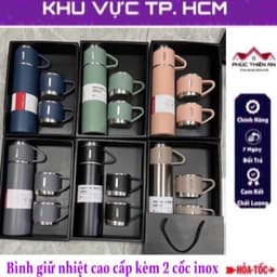 Bình giữ nhiệt 500ml và 3 ly cốc, chất liệu inox siêu bền - tặng kèm hộp đựng 1