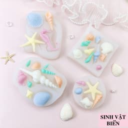 Khuôn silicon sò biển, sinh vật biển, rong biển, nàng tiên cá, sao biển, ốc, rùa, cá biển đổ charm, làm nến, làm epoxy 3