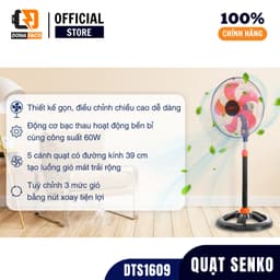 Quạt đứng Quạt cây Senko DTS1609 60W lồng inox mạ crom 5 cánh, gió mạnh bảo hành 24 tháng 5