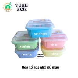 Bộ thau rổ có nắp đậy và miếng chia ngăn tiện lợi rửa rau quả đựng thực phẩm tủ lạnh nhiều màu 3