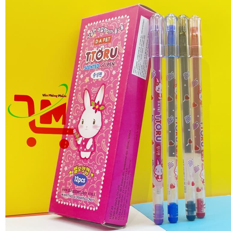 Hộp 12 Bút Gel Hàn Quốc D.A P&T TTORU / 0.4mm / Mực Xanh, Đỏ, Đen, Tím, Cho Nét Chữ Nhỏ, Thanh Mãnh, Chính Hãng,Mực Thơm