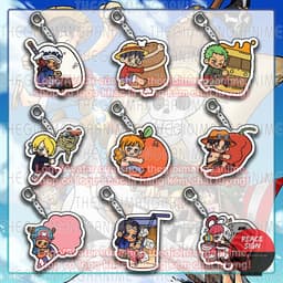 (Mua 1 tặng 1) Móc khoá in hình ONE PIECE ver ÔM ĐỒ ĂN Đảo hải tặc mica trong acrylic game chibi xinh xắn 1