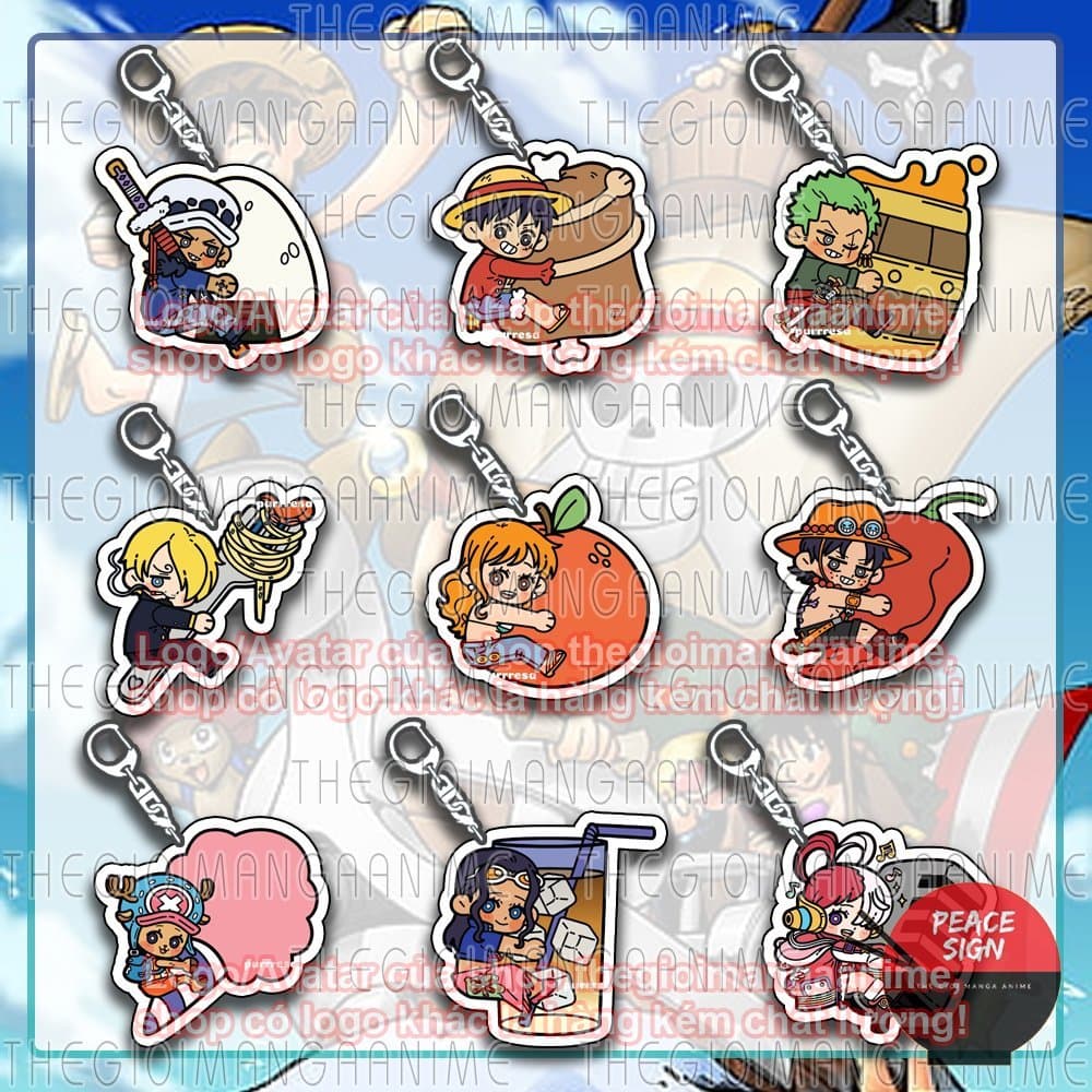 (Mua 1 tặng 1) Móc khoá in hình ONE PIECE ver ÔM ĐỒ ĂN Đảo hải tặc mica trong acrylic game chibi xinh xắn