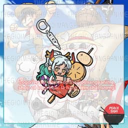 (Mua 1 tặng 1) Móc khoá in hình ONE PIECE ver ÔM ĐỒ ĂN Đảo hải tặc mica trong acrylic game chibi xinh xắn 3