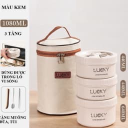 Hộp Đựng Cơm Giữ Nhiệt Kèm Túi 3 Tầng PTLUXURY Hộp Cơm Văn Phòng Cách Nhiệt 3 Tầng Không Gỉ Tiện Lợi 2