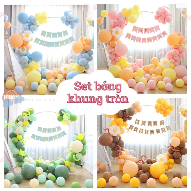 Set trang trí sinh nhật kèm khung tròn có chân cao 1m8 Babuu Decor