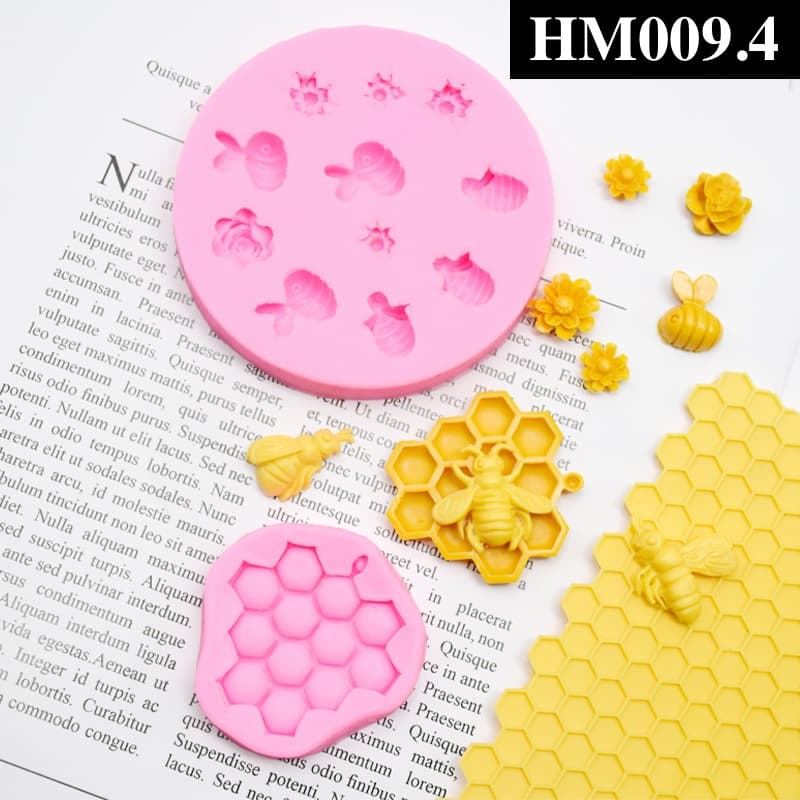 Khuôn silicon hình con ong và hoa - Khuôn tạo hình trang trí con ong làm bánh kẹo mềm hay nến thơm - HM009.4
