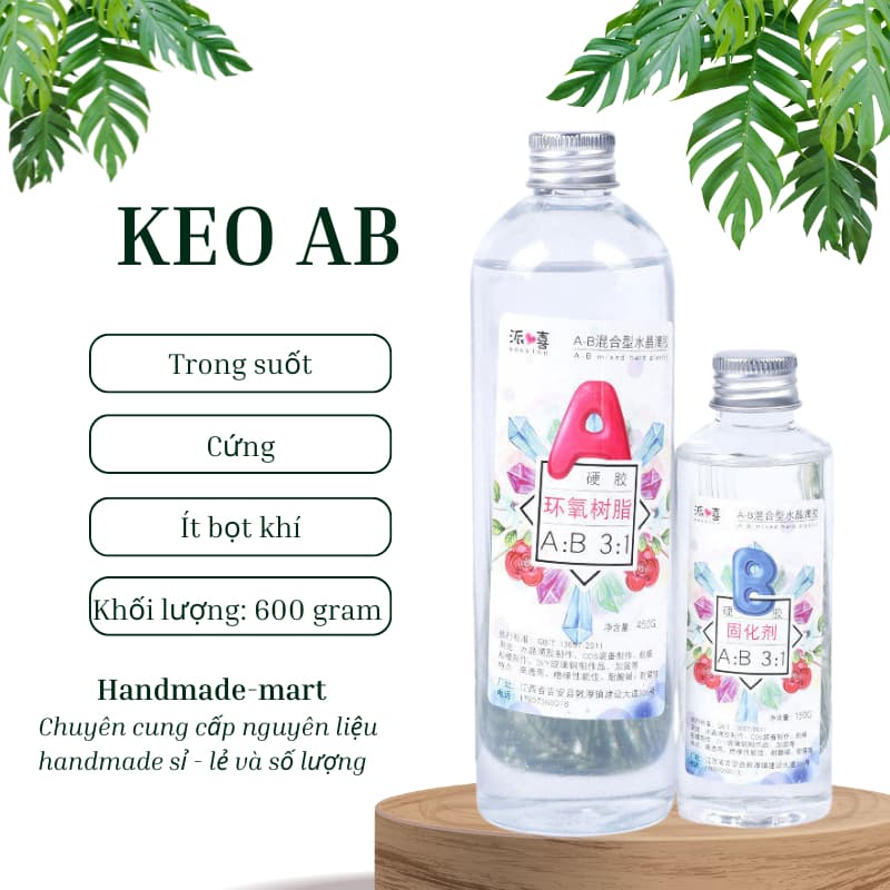 Bộ keo nhựa resin epoxy trong suốt độ dính cao – Keo AB tỉ lệ 3:1 làm trang sức handmade chuẩn DIY