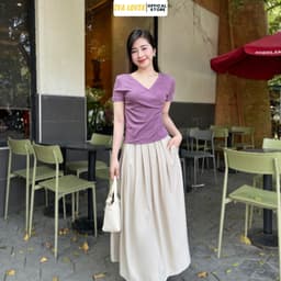 Áo Thun Nữ Cổ Tim Nhún Eo Evalover – Dáng Ôm Vải Cotton Nhật Mềm Mịn Co Giãn 4 Chiều 2