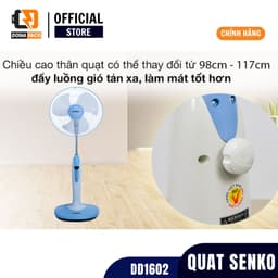 Quạt đứng có đèn Senko DD1602 5 màu để lựa chọn công xuất 47w 3 cấp gió siêu mát bảo hành 24 tháng 2