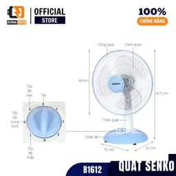Quạt bàn B4 Senko 3 cánh B1612 gió mạnh 4 màu, nhỏ gọn tiện lợi công xuất 47W được bảo hành 24 tháng 4