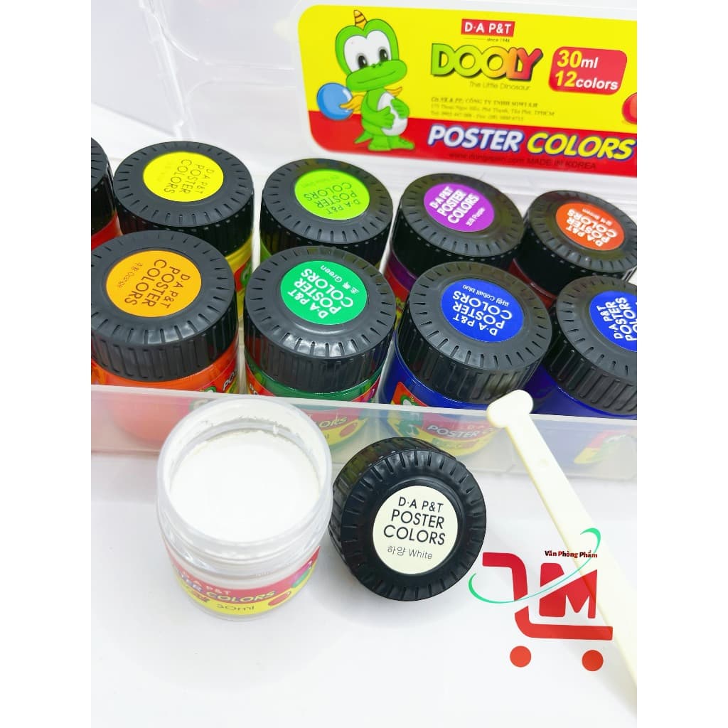 Hộp 12 Màu Nước Dooly D A P&T 30cc x 12 lọ, Màu Poster, Màu Sắc Tươi Sáng, Bắt Mắt, Màu Nước Hàn Quốc Chất Lượng Tốt
