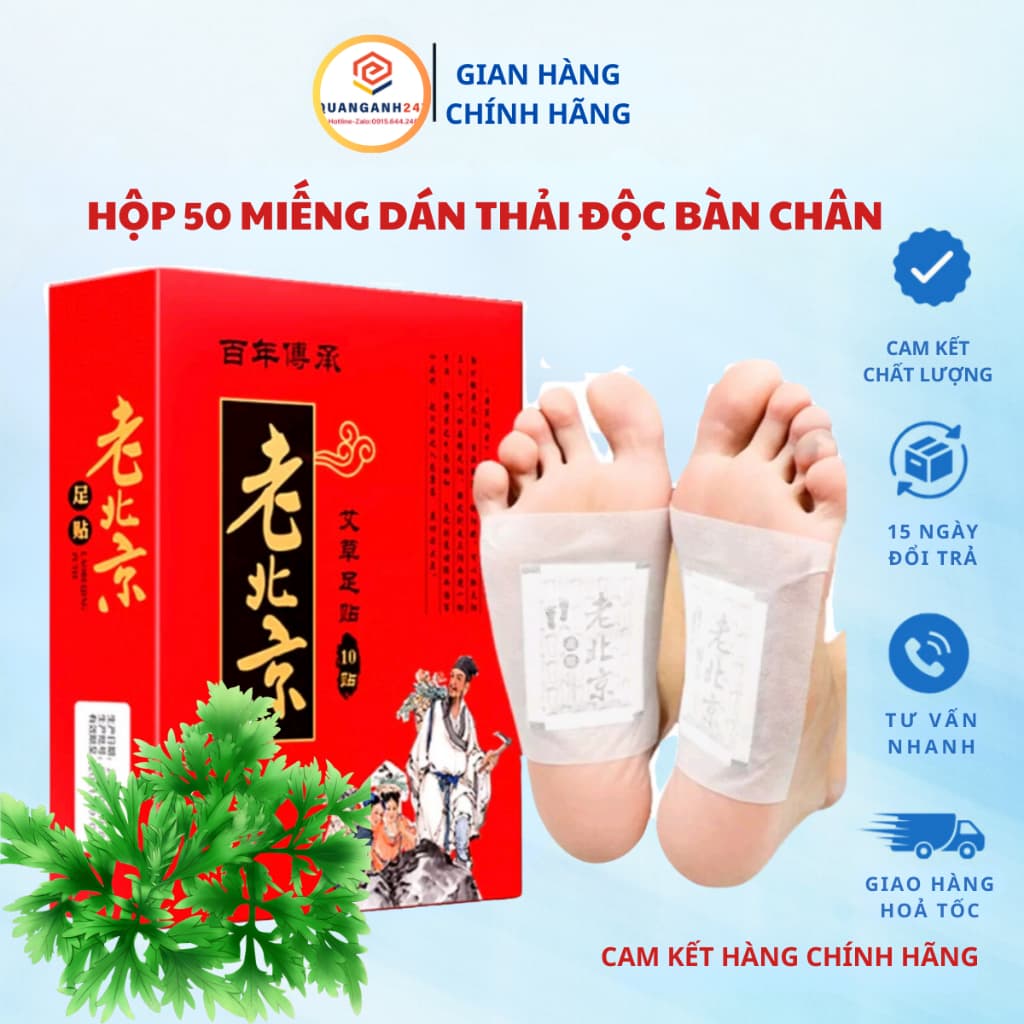 Hộp 50 miếng dán ngãi cứu thải độc cho bàn chân QA HAPPYLIFE giúp thải độc lưu thông tuần hoàn máu