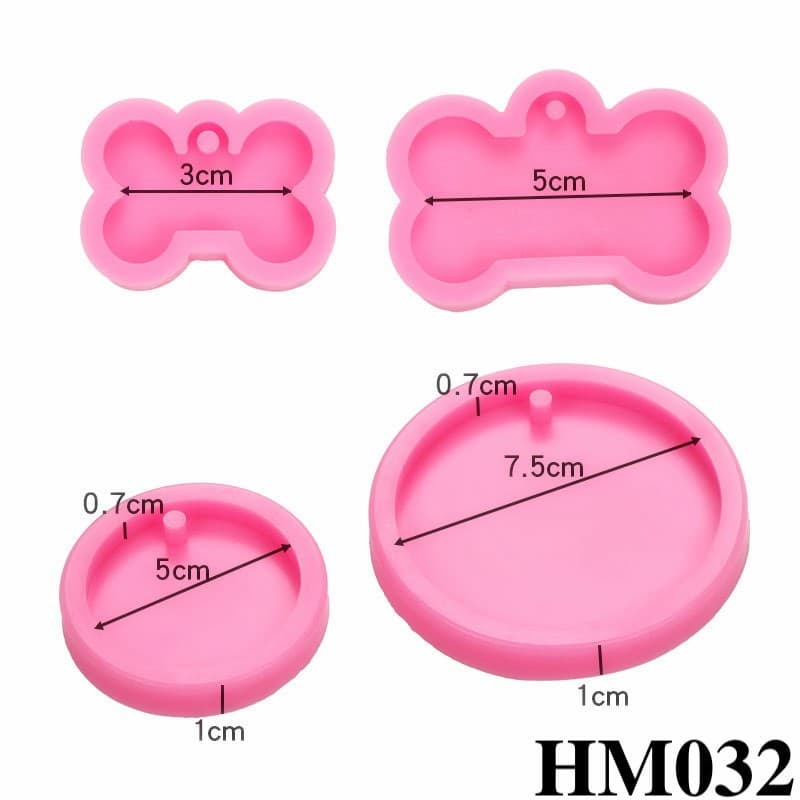 Bộ khuôn silicon làm móc khóa opoxy resin hình xương chó và vòng tròn pha lê  – HM032