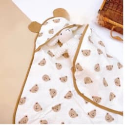 [bong]Ủ Choàng Bé Sơ Sinh Vải Xô Muslin 4 Lớp Có Mũ Trùm Đầu, Làm Khăn Quấn Cho Bé, Vải Mềm Mịn, Thoáng Mát, size 70x70cm 2