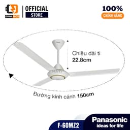| Hỏa Tốc | Quạt trần Panasonic 3 cánh F-60MZ2 màu trắng, hộp số 5 cấp gió, cánh 150cm bảo hành 24 tháng 2