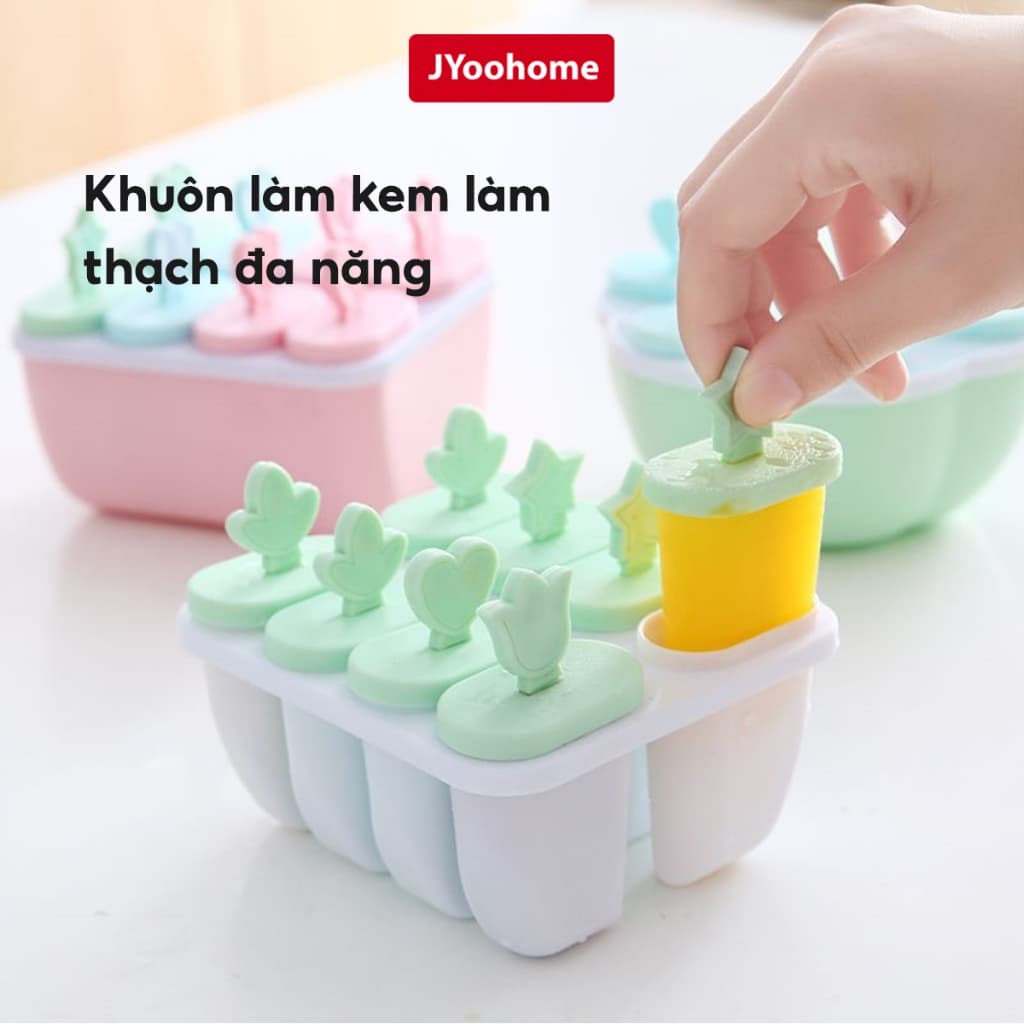 Khuôn Làm Kem 8 Ngăn Nhựa PP An Toàn Sức Khoẻ JYoohome Khay Làm Kem Que Thạch Hoa Quả Dễ Sử Dụng