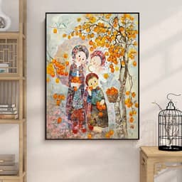 Tranh canvas treo tường em bé Tây Bắc đáng yêu 60 x 90 cm 2