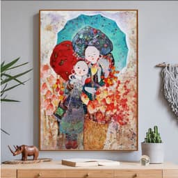Tranh canvas treo tường em bé Tây Bắc đáng yêu 60 x 90 cm 1